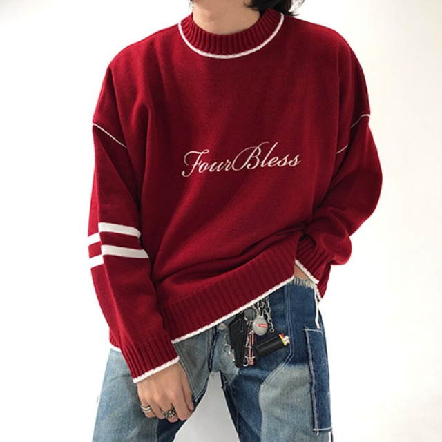 [4BLESS] Cursive Logo knit Red