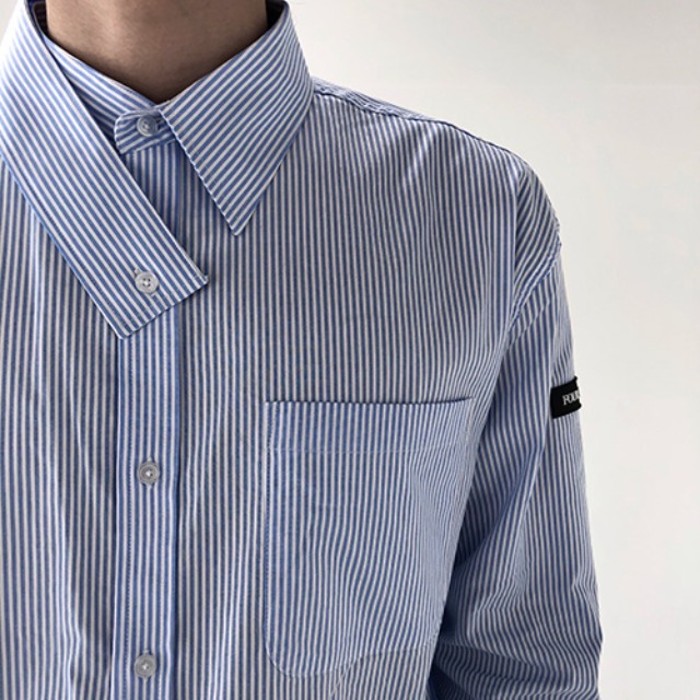 [4BLESS] Stripe Tied Shirts Skyblue