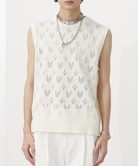 [알렌느] CREAM mesh knit vest(NT030)
