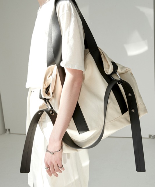 [알렌느] CREAM denim&amp;eco leather strap oversize tod&amp;cross bag(NA201)