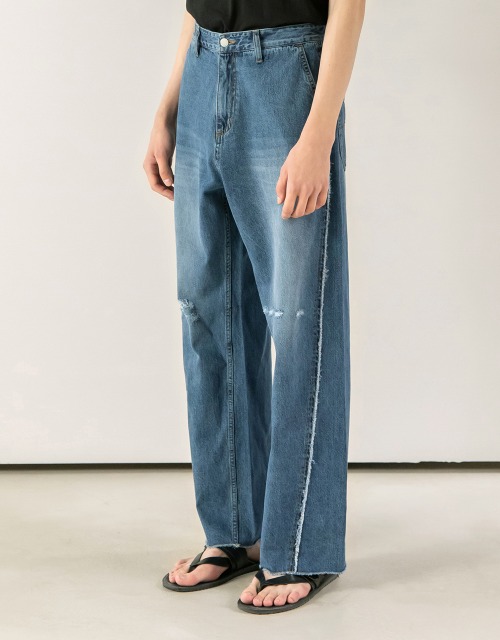 [노운] wave cut denim pants (light blue)