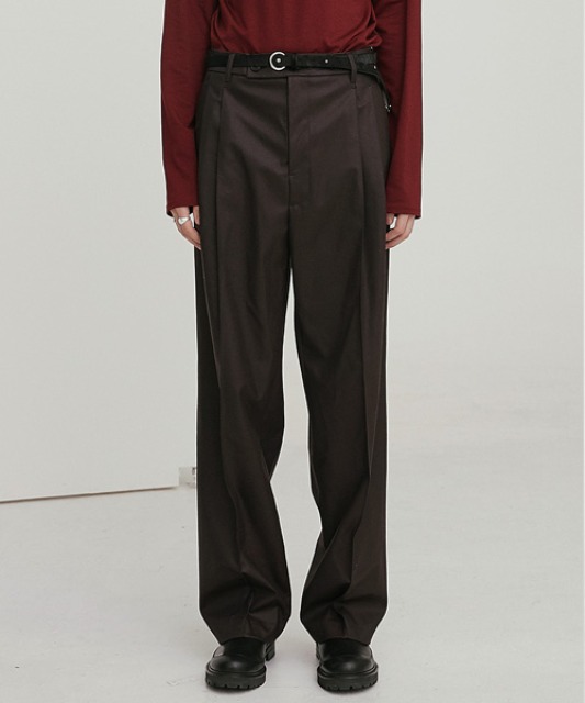 [알렌느] DARKBURGUNDY pleats button detail wool pants(OB002)