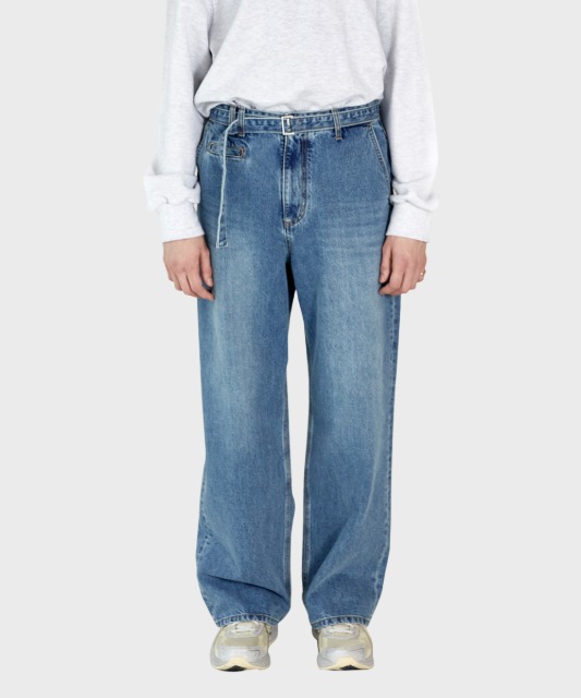 [노운] belted denim pants (blue)