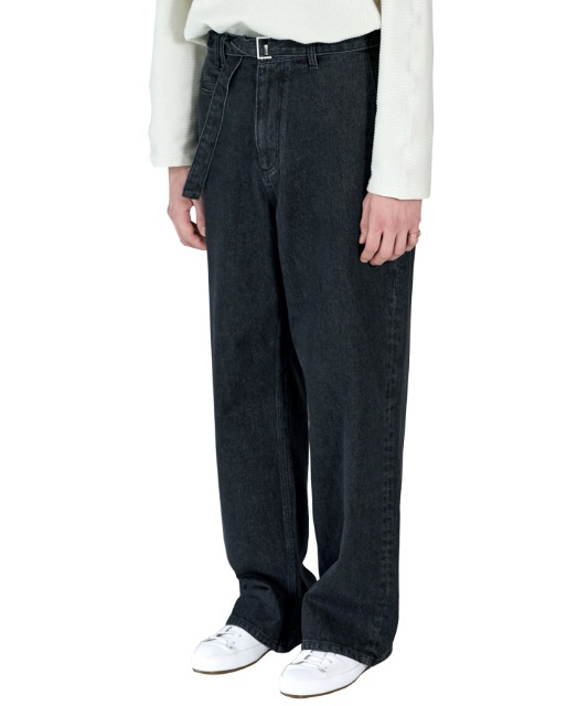 [노운] belted denim pants (dark grey)