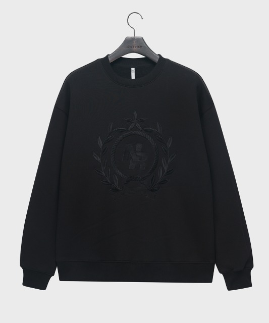[노이어] 릴리 엠보 오버핏 기모 스웨트셔츠 (블랙&amp;블랙)