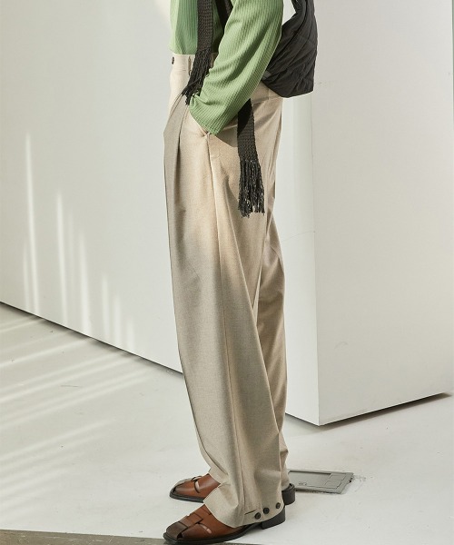 [알렌느] CREAMBEIGE Button wool 4pleats wide pants(PB001)
