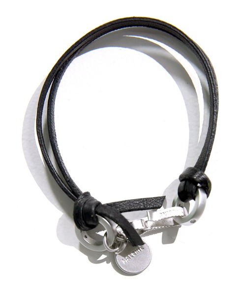 [알렌느] BLACK leather metal mix bracelet(PA003)