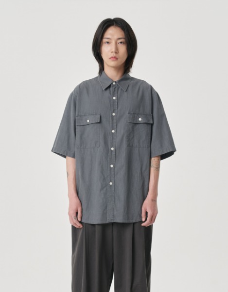 [노운] wide pocket denim shirt (charcoal)