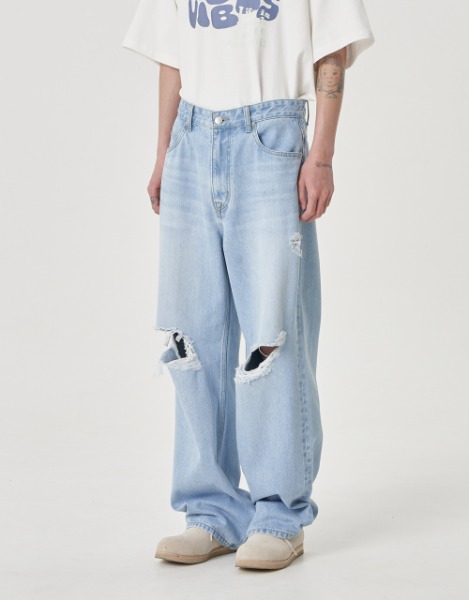 [노운] destroyed denim pants (light blue)