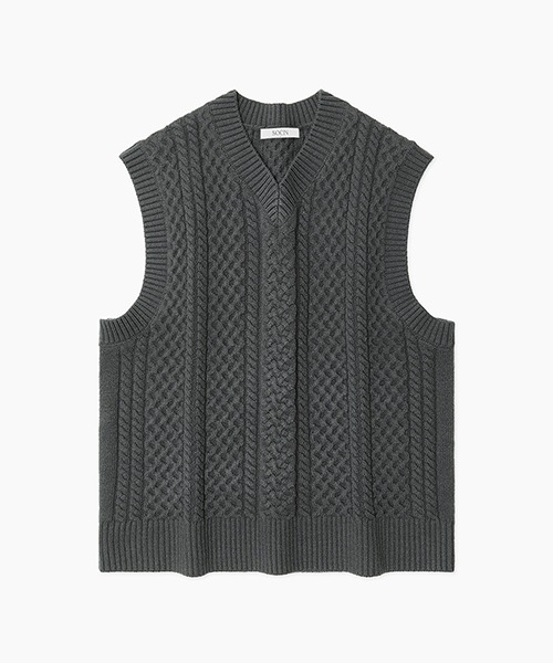 [소신] Wool Blended Cable Knit Vest - Charcoal