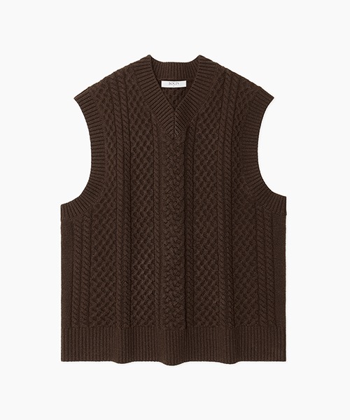 [소신] Wool Blended Cable Knit Vest - Brown