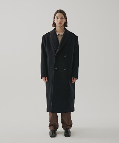[노운] double breasted long coat (black)