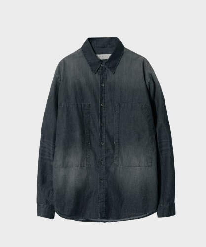 [노운] brush washed denim shirt (black)
