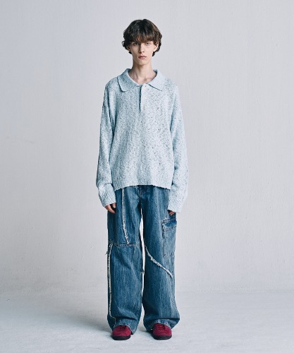 [노운] boucle collar knit (sky blue)