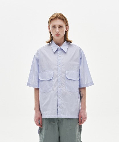 [노운] loosed big pocket shirts (stripe skyblue)