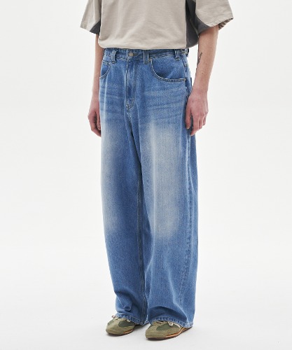 [노운] wide denim pants (mid blue)