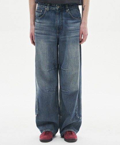 [노운] curved line denim pants (mid blue)