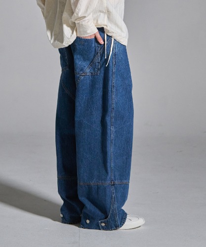 [노운] maxi wide denim pants (mid blue)