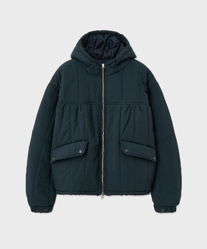 [노운]  hooded shirring jumper (navy)