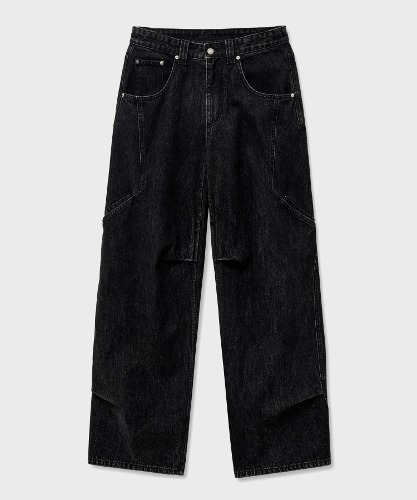 [노운]  side line cargo denim pants (black)